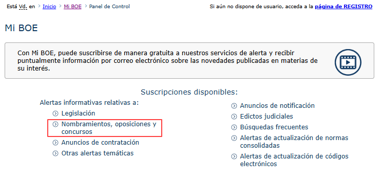 suscripciones Mi BOE