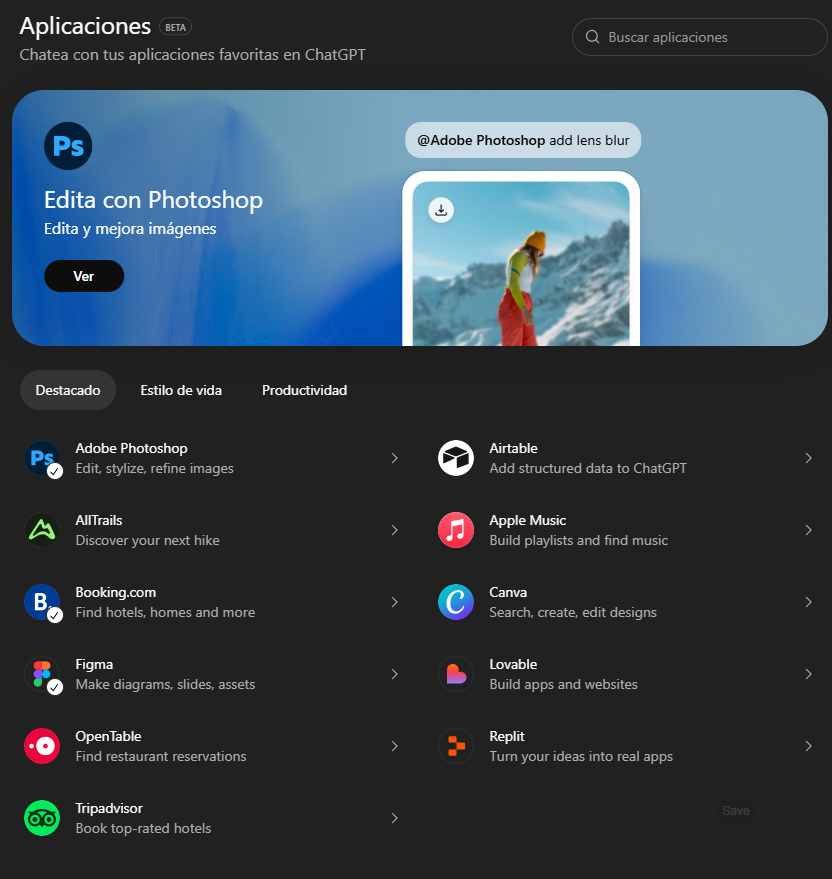 ChatGPT apps aplicaciones