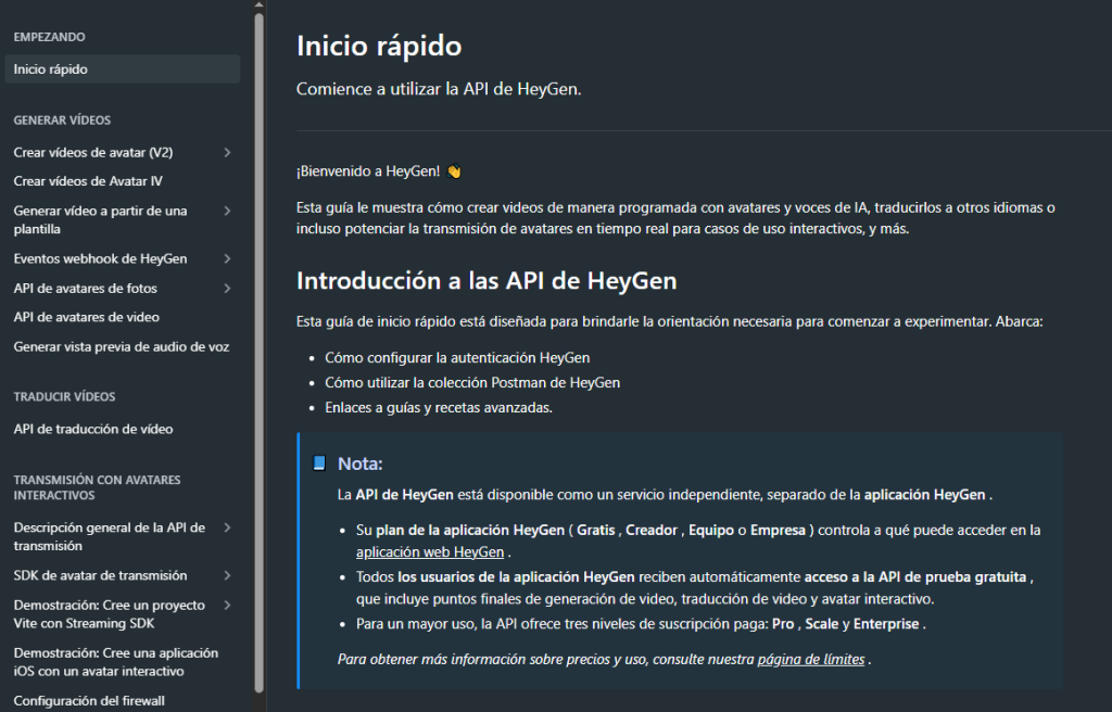 HeyGen API inicio
