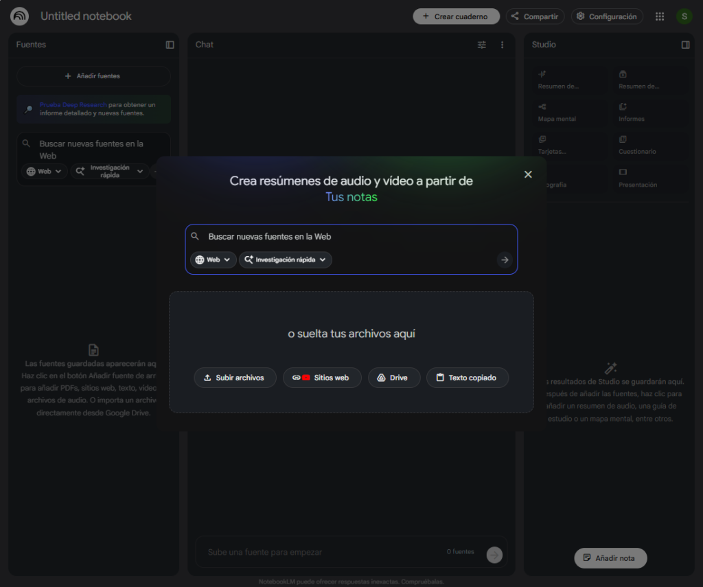 NotebookLM subir archivos