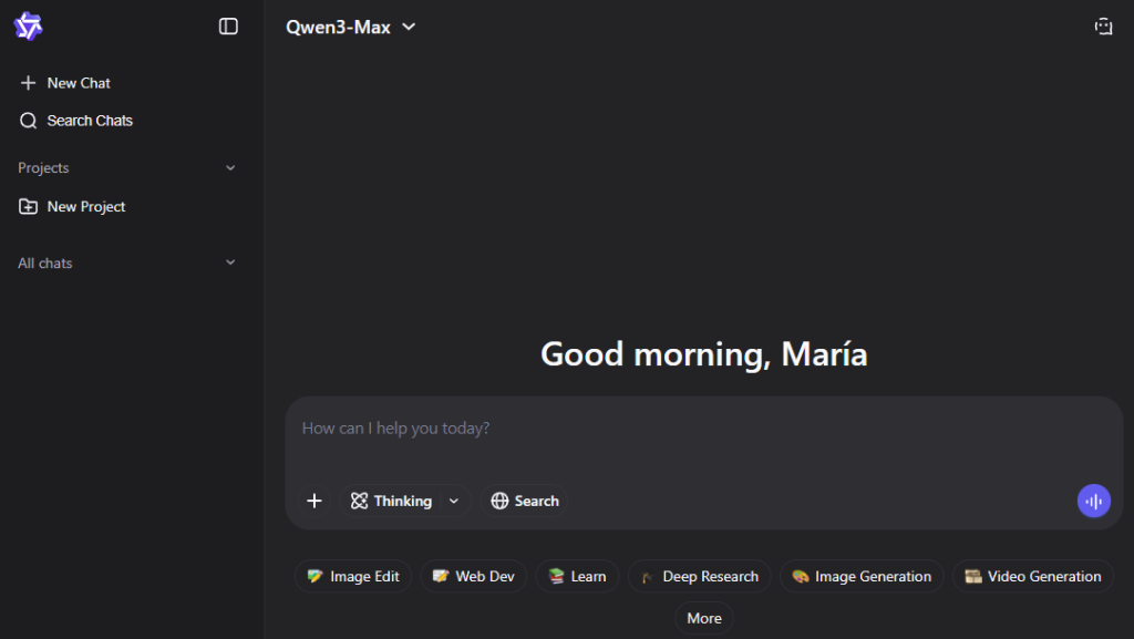 Qwen chat página principal